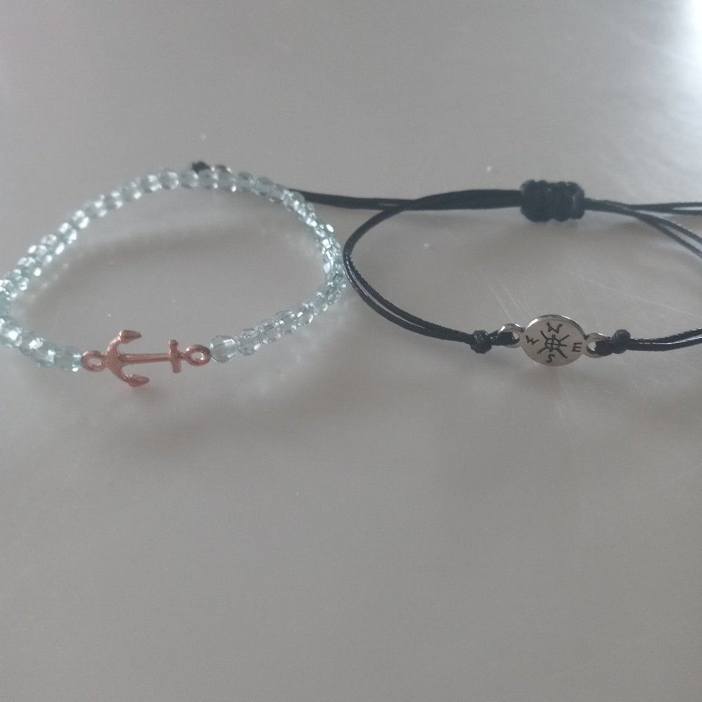 Dainty compass and anchor bracelet